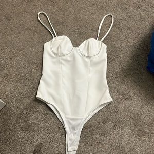 ZARA WHITE RHINESTONE CORSET BODYSUIT